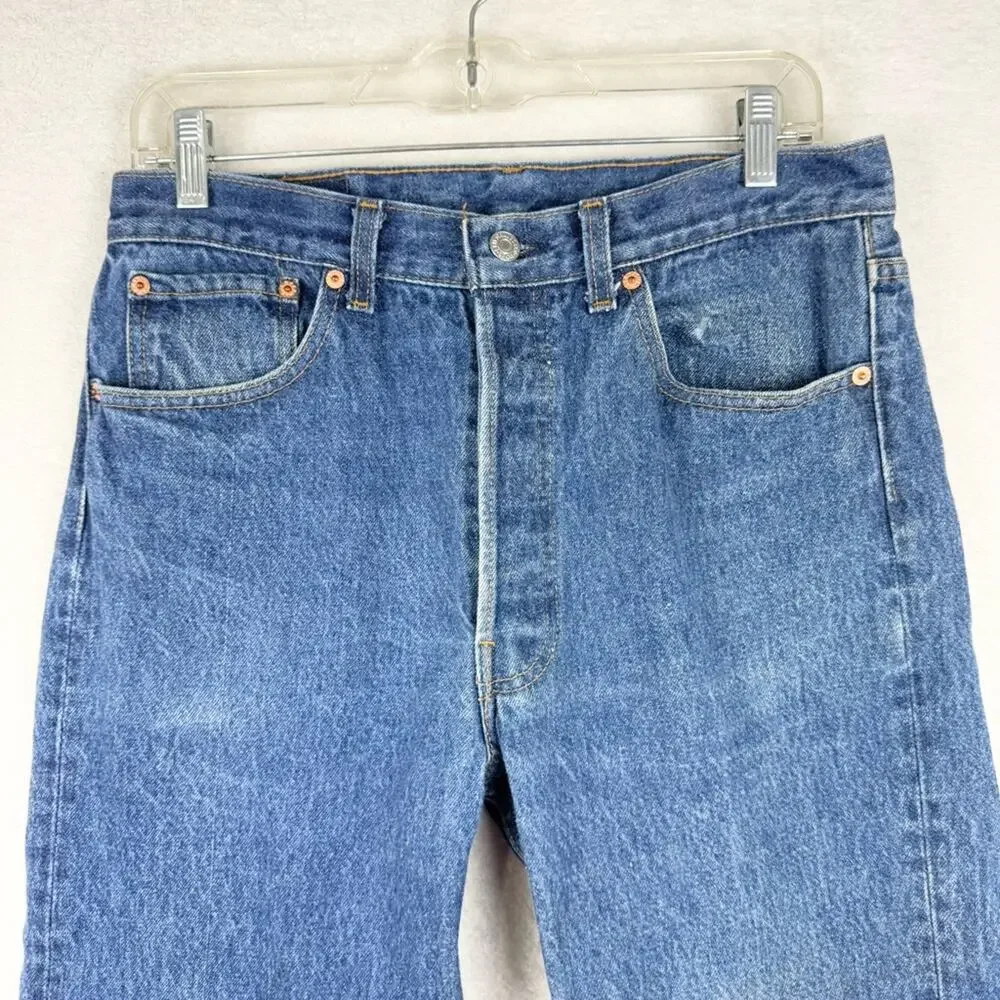 Vintage 80's Levi's 501xx‎ Button Fly Dark Wash Slight Distress Rigid Size 34x33